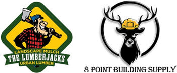 Two company logos side by side: 'The Lumberjacks' and '8 Point Building Supply'.